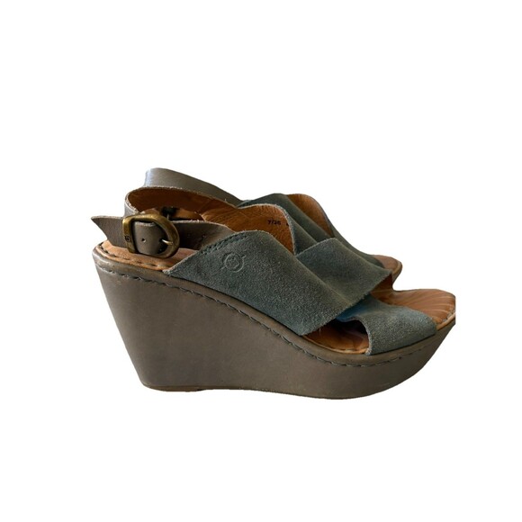 Born Devona Blue Suede Platform Wedge Sandals Size 7, Open Toe, Sling Back - Picture 5 of 9
